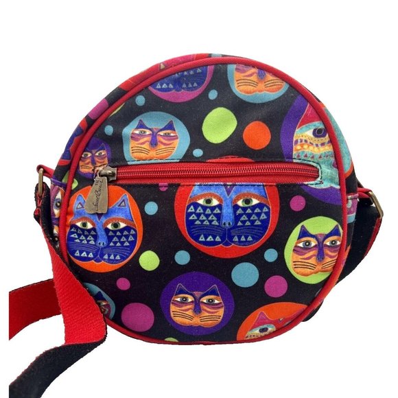 Laurel Burch Feline Faces Round Crossbody Purse Bag Cats Kitty Multicolored - Picture 4 of 10